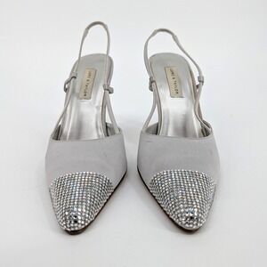 Lord & Taylor Y2K Silver Satin Rhinestone Slingback Heels Size 7.5M